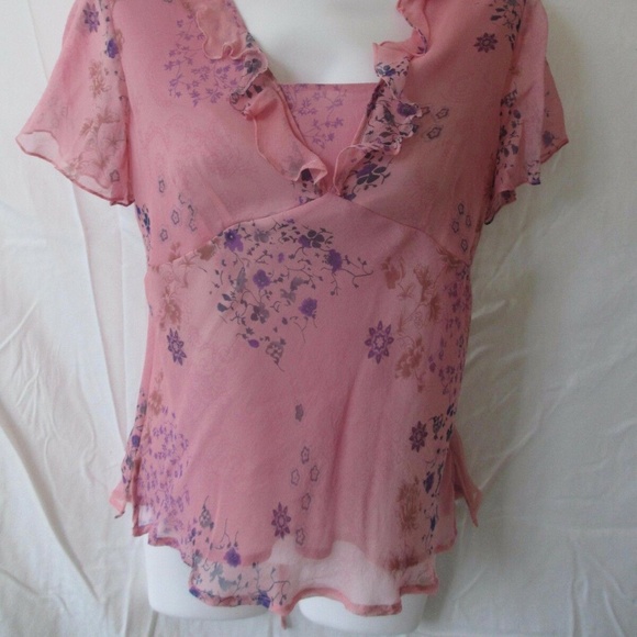 NEW YORK CITY BLOUSE SHORT Sleeve SILK PINK M 10 8 - Picture 2 of 7
